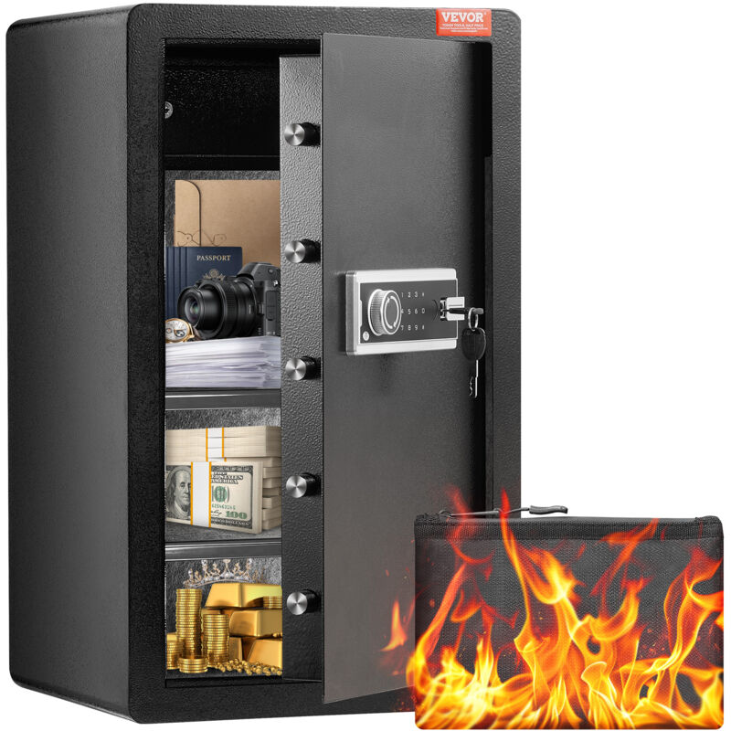 foto del prodotto vevor cassaforte a una anta da 113,2 l con serratura a chiave e password, cassaforte con borsa ignifuga, portachiavi, luce led, 2 divisori