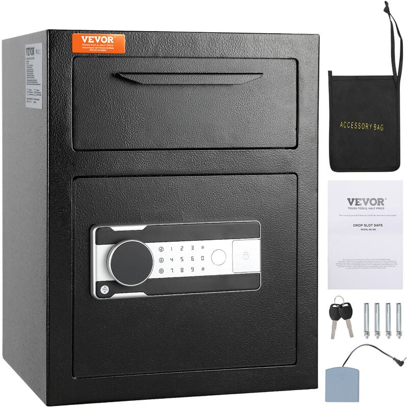 foto del prodotto vevor cassaforte con serratura in acciaio laminato a freddo capienza 1,7c, cassaforte deposito con serratura password 3 12 cifre chiavi per documenti