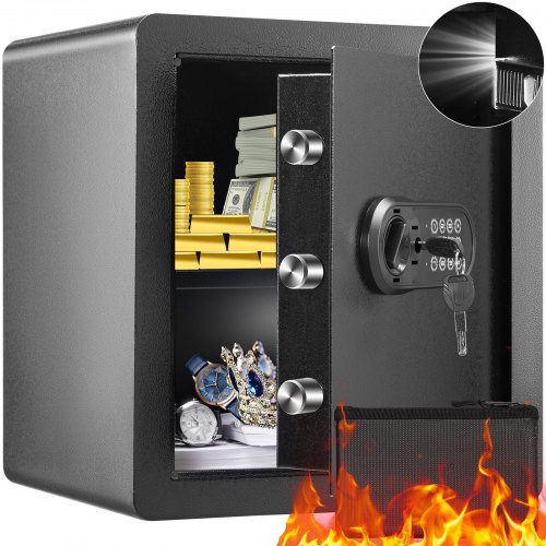 foto del prodotto vevor cassaforte uso domestico serratura codici chiavi capienza 51 l ripiani rimovibili per contanti oro gioielli passaporto, cassetta di sicurezza password chiavi luce led, cassaforte nera 14,7 kg