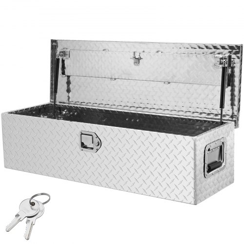 foto del prodotto vevor cassetta degli attrezzi per camion in alluminio resistente, cassetta degli attrezzi con maniglia laterale, per pick up, pianale di camion, camper, rimorchio, 99 x 33 x 25,4 cm, argento