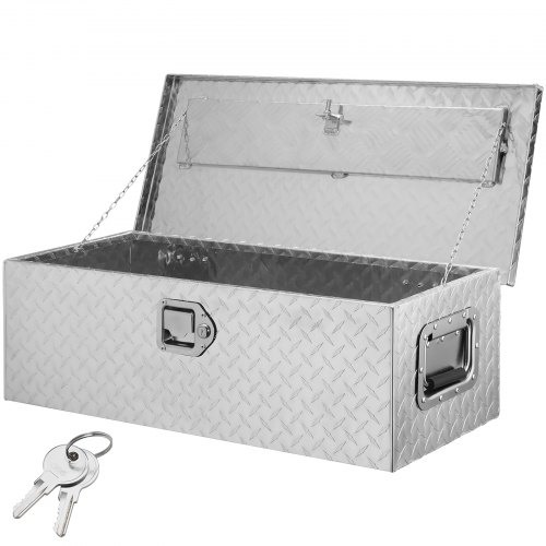 foto del prodotto vevor cassetta degli attrezzi per pianale di camion in alluminio, cassetta degli attrezzi con maniglia laterale e chiavi di bloccaggio, camper, rimorchio, 76,2x33x24,4 cm, argento
