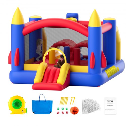 foto del prodotto vevor castello gonfiabile, trampolino da gioco per esterni, castello gonfiabile con ventilatore, scivolo e borsa di stoccaggio, castello gonfiabile per giardino familiare 408 x 240 x 245 cm