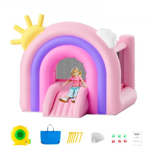 foto del prodotto vevor castello gonfiabile, trampolino per casetta da gioco per interni esterni, castello gonfiabile per bambini con ventilatore, scivolo, borsa di stoccaggio, castello gonfiabile 280x230x230 cm