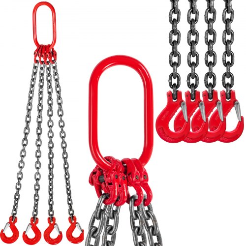 foto del prodotto vevor catena di sollevamento g80, in lega di acciaio, capacit di carico 8 mm x 1 m, 4 t , imbracatura a catena con ganci autobloccanti, per sollevamento o spostamento di carichi in macchinario