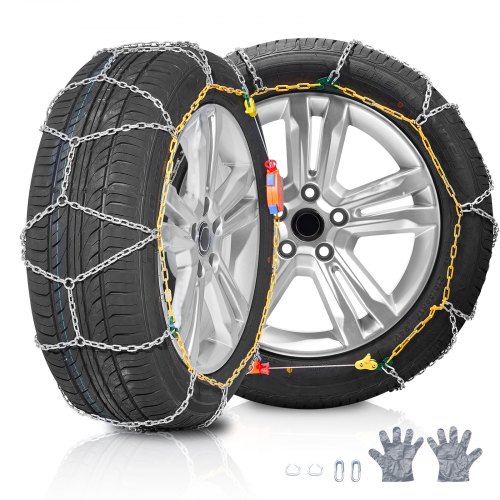 foto del prodotto vevor catene da neve kit da 2 pezzi, catene da neve antiscivolo, catene da neve per auto in acciaio legato al manganese, guida sicura, accessori di emergenza per auto, furgoni, suv e camion, argento