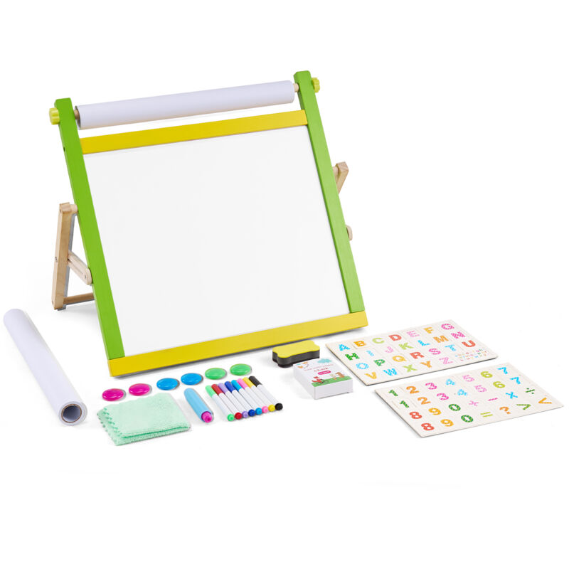 foto del prodotto vevor cavalletto da tavolo per bambini, cavalletto da disegno 3 in 1 in legno a doppia faccia per bambini con lavagna magnetica, lavagna, rotolo di