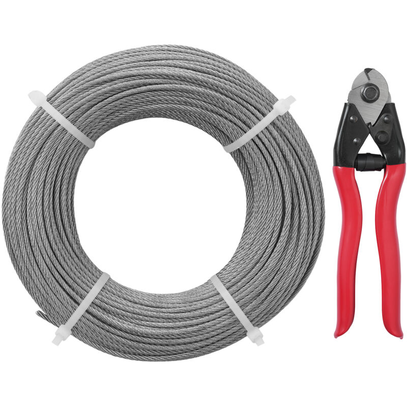 foto del prodotto vevor cavo di fune metallica 91,5 m in acciaio inox 3,18 mm per appendere filo 7x7 fili carico di rottura 626 kg, tagliacavi per ringhiere per scale,