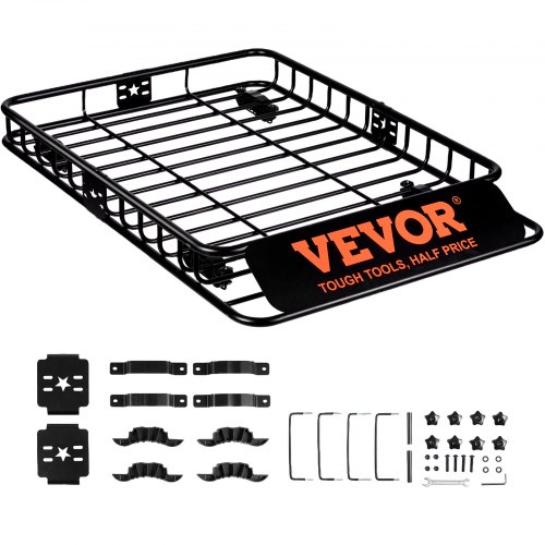 foto del prodotto vevor cestello portabagagli da tetto auto suv camion in acciaio q195 capacità massima da 90,7 kg 117,5 x 91,5 x 11 cm per campeggio viaggio escursione, cestino portapacchi da tetto per auto 11,9 kg