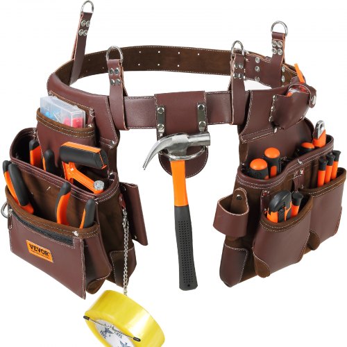 foto del prodotto vevor cintura porta attrezzi, 22 tasche, regolabile da 29 pollici a 54 pollici, per elettricista, falegname, tuttofare, falegname, edilizia, corniciaio, marrone