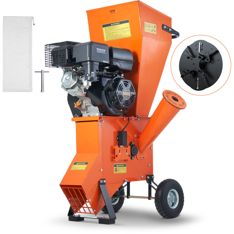 foto del prodotto vevor cippatrice per legno motore a benzina 8,6 kw tramoggia laterale 17 cm 420 cc, trituratore per legno rami, cippatrice compatta 87x73x136 cm,