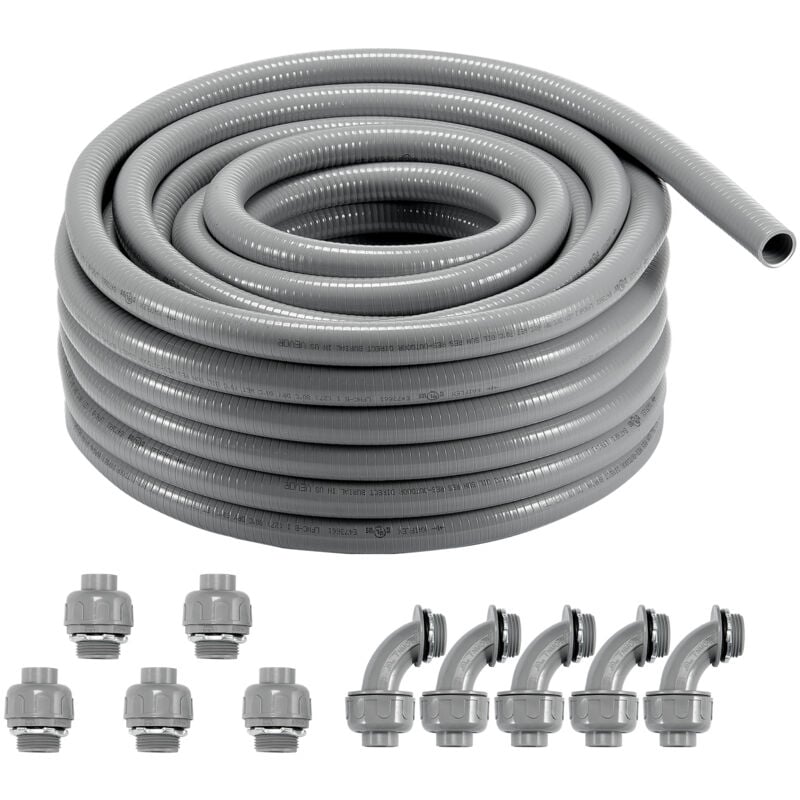 foto del prodotto vevor condotto elettrico flessibile da 1 pollice, 100 piedi, condotto in pvc a tenuta di liquidi non metallico con 5 raccordi diritti e 5