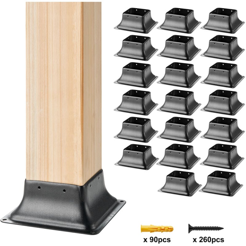 foto del prodotto vevor confezione da 20 supporti per pali in legno 4 x4 102x102 mm, base per pali interni 91,4x91,4 mm in acciaio a carbonio per ancoraggio pali