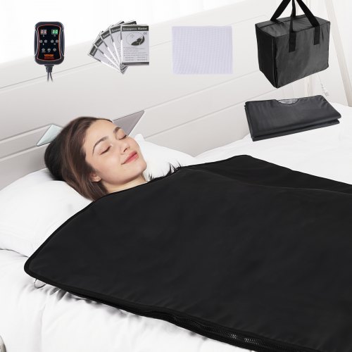foto del prodotto vevor coperta da sauna riscaldamento in fibra di carbonio controllo della temperatura timer, coperta per sauna a infrarossi potenza da 560w a casa 6 livelli di temperatura regolabile 1800 x 800mm