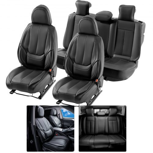 foto del prodotto vevor coprisedili auto universali set completo sedili 13 pezzi sedile anteriore posteriore, coprisedile in ecopelle, disegno completamente chiuso, poggiatesta staccabile, airbag, per auto suv camion