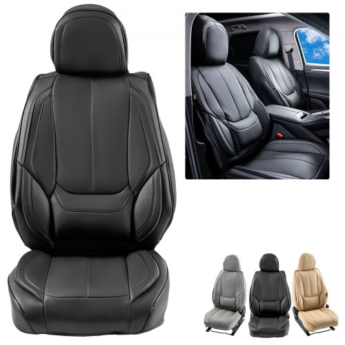 foto del prodotto vevor coprisedili universali per auto sedili anteriori 6 pezzi coprisedili in ecopelle, disegno completamente chiuso, con poggiatesta rimovibile, airbag, per maggior parte delle auto suv, camion, nero