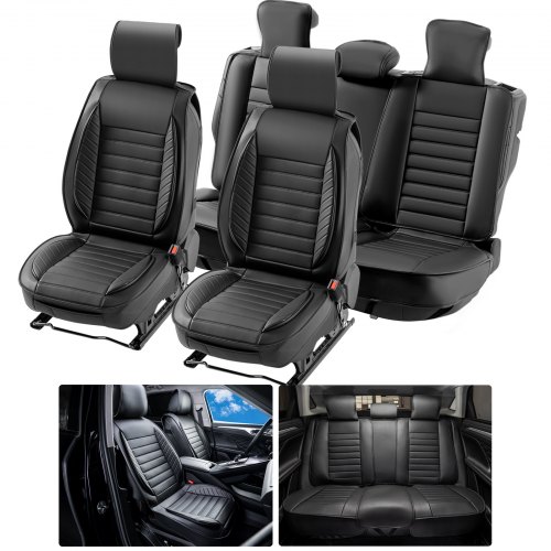 foto del prodotto vevor coprisedili universali set completo sedili 9 pezzi sedile anteriore posteriore, coprisedili in ecopelle, disegno semi chiuso, poggiatesta staccabile, airbag, per maggior parte auto suv camion