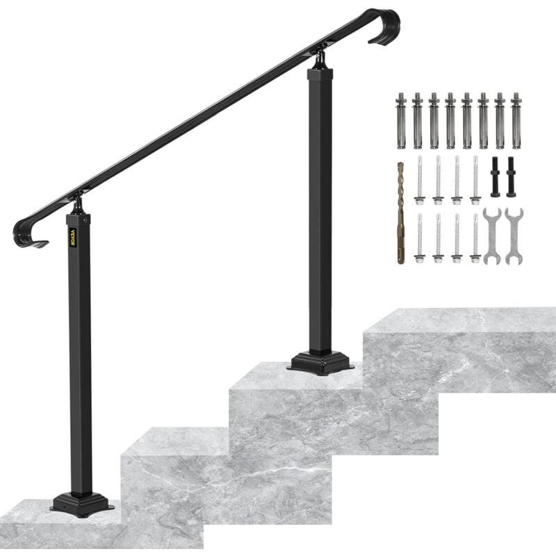 foto del prodotto vevor corrimano per scale gradino esterno installazione a terra, altezza 32cm per ringhiera in ferro battuto nero passaggi da 1 a 2, corrimano di