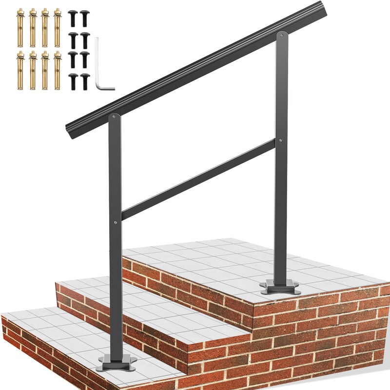 foto del prodotto vevor corrimano per scale gradino esterno installazione a terra, altezza 89,5 cm per ringhiera in alluminio nero passaggi da 2 a 3, corrimano di