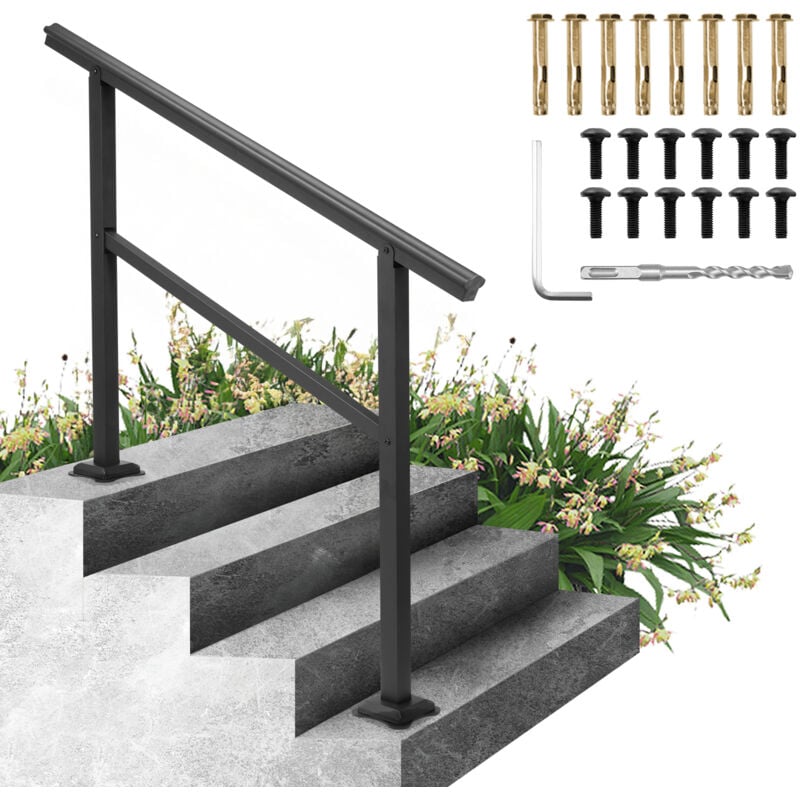 foto del prodotto vevor corrimano scale per esterni 48 x 35,5 pollici, ringhiera per esterni, corrimano per scale, ringhiera per scale esterna in alluminio colore nero