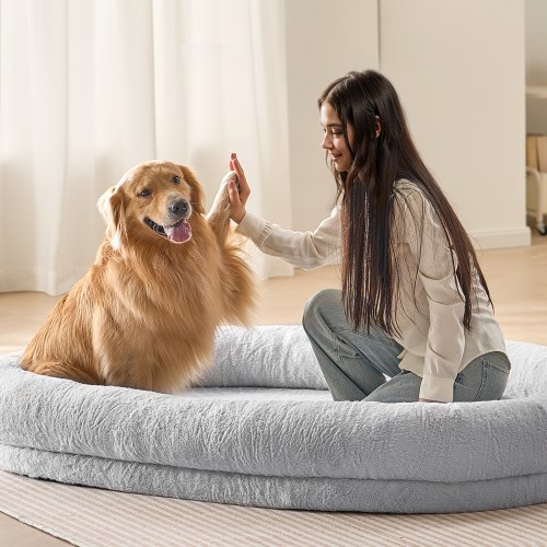foto del prodotto vevor cuccia per cani animali domestici, 1825x1220x254 mm, cuccia grande per cani di taglia grande, rivestimento in finta pelliccia di coniglio, schiuma a nido d ape, tasca portaoggetti