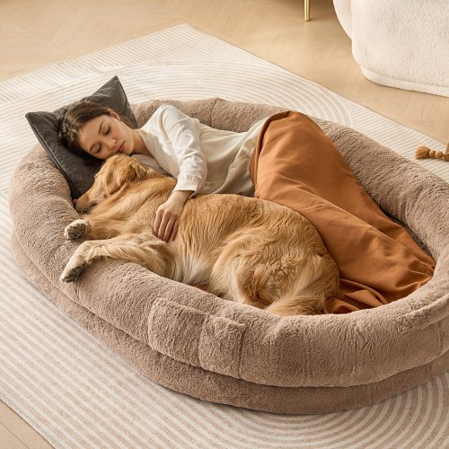 foto del prodotto vevor cuccia per cani animali domestici, 1825x1220x254 mm, cuccia grande per cani di taglia grande, rivestimento in pelliccia sintetica lavabile, schiuma a nido d ape, lettini cane domestico marrone
