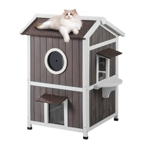 foto del prodotto vevor cuccia per gatti animali piccoli esterno 2 piani in legno 590x650x920 mm