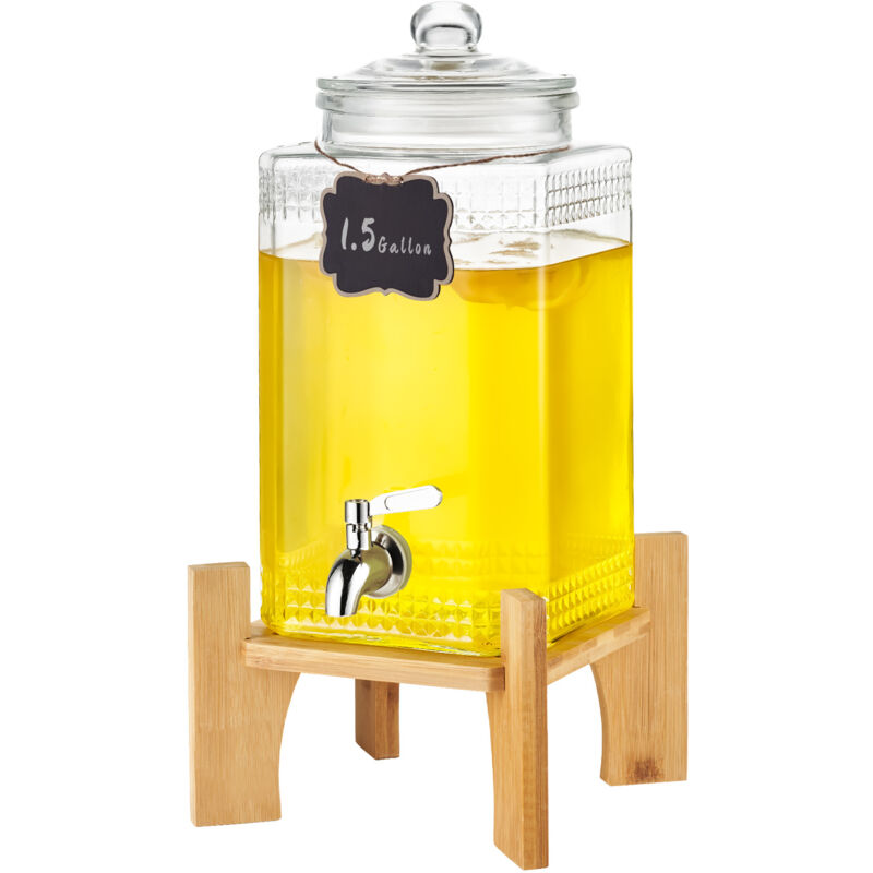 foto del prodotto vevor dispenser per bevande di vetro, dispenser per bevande da 5,5 litri per feste, con supporto, rubinetto acciaio inossidabile, dispenser per