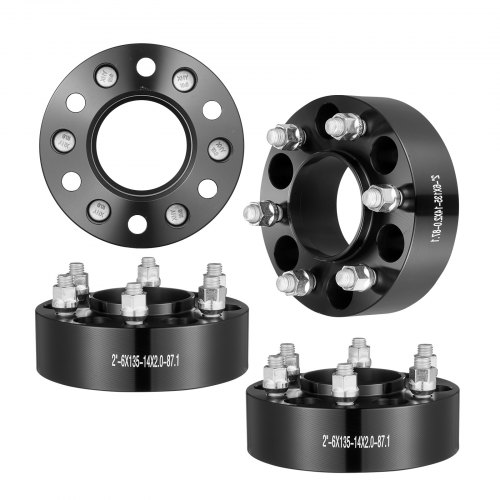 foto del prodotto vevor distanziali ruota, spessore 50,8 mm distanziale forgiato a 6 alette, alesaggio 87,1 mm hubcentrico m14 x 2 distanziali perni, adatto per ford expedition, f150, lincoln navigator, 4 pezzi nero