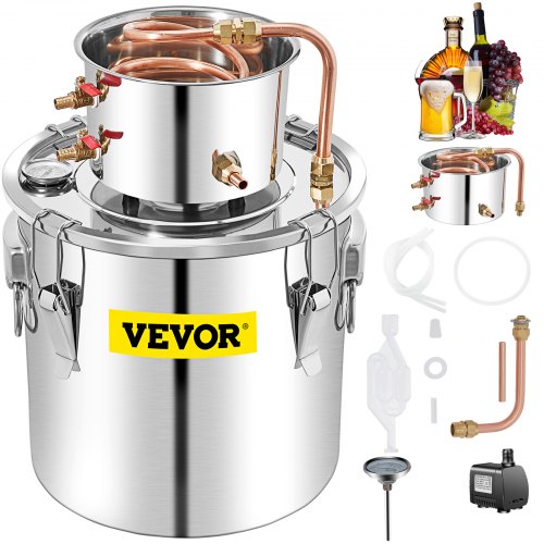 foto del prodotto vevor distillatore alcol con pompa d acqua per uso domestico in acciaio inox da 50l, alambicco distillatore per vino liquore grappa a casa uso domestico con pompa d acqua, kit per distillazione alcol