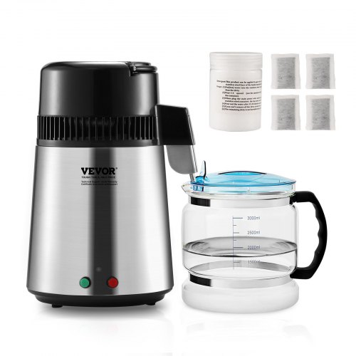 foto del prodotto vevor distillatore d acqua 4l macchina per purificazione acqua 1l h 750w contenitore interno vetro acciaio inox per casa ufficio clinica