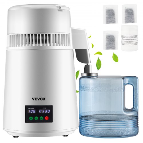foto del prodotto vevor distillatore d acqua volume della canna 4 l, distillatore bianco per purificazione dell acqua 1 l h con contenitore in plastica, per cucina uffici, lab, ospedali, cliniche dentistiche, ecc.