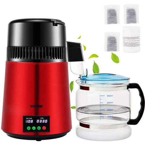 foto del prodotto vevor distillatore d acqua volume della canna 4l, distillatore per purificazione dell acqua 1 l h 750 w con contenitore in vetro, per cucina uffici, laboratori, ospedali, cliniche dentistiche, ecc.