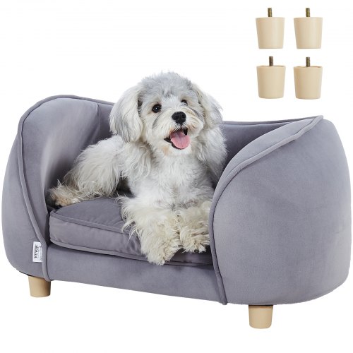foto del prodotto vevor divano per animali domestici, velvet divano per cani e gatti di piccola taglia, divano letto per cani morbido e vellutato, letto cani gatti con caricamento di 30 kg con puntello, grigio scuro