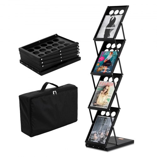 foto del prodotto vevor espositore per riviste pieghevole 270 x 360 x 1250 mm espositore per brochure a 4 livelli, espositore per brochure e cataloghi portatile con borsa per trasporto per fiere, uffici, 4 tasche