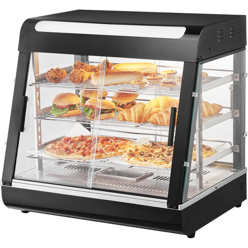 immagine 0 del prodotto vevor espositore scaldavivande commerciale 3 ripiani 1200 w con luce, ripiano regolabile, display della temperatura, riscaldamento a vapore da 30 