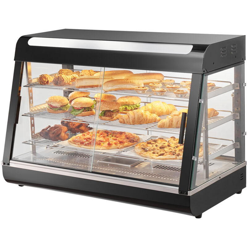 foto del prodotto vevor espositore scaldavivande commerciale 3 ripiani 1500w con luce, ripiano regolabile, display della temperatura, riscaldamento a vapore da 30 
