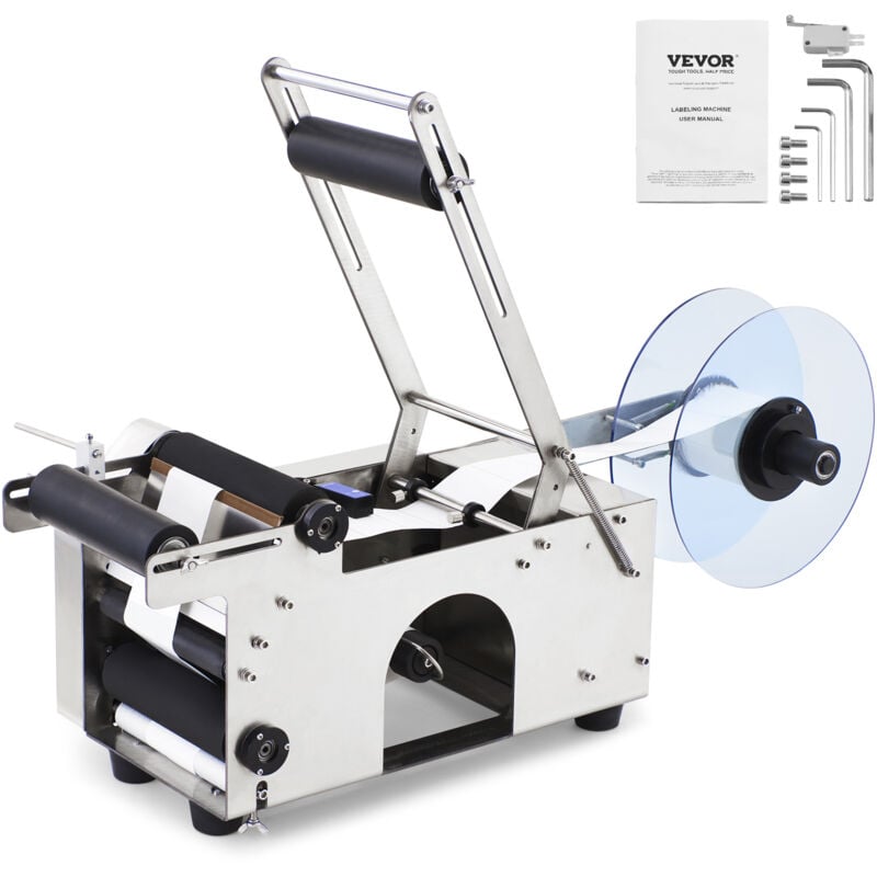foto del prodotto vevor etichettatrice per bottiglie rotonde semiautomatica, mt 50 50 w velocita 50 pezzi min etichettatrice distributore di etichette per bottiglie
