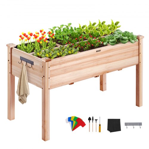 foto del prodotto vevor fioriera rialzata da giardino esterno con ripiano in legno 120 x 58 x 76cm per coltivazione di piante orto erbe, orto rialzato con ripiano in legno da esterno aiuola sopraelevata piante ortaggi