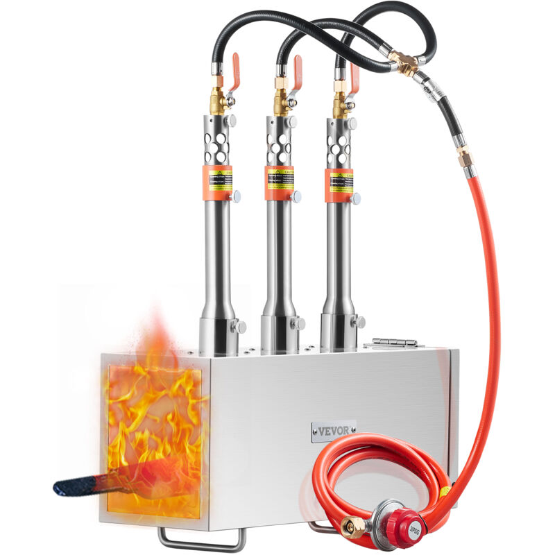 foto del prodotto vevor forgia a gas propano bruciatore quadrato per coltelli metalli attrezzature per forgiatura, forgia a gas propano in acciaio inox 3 bruciatori