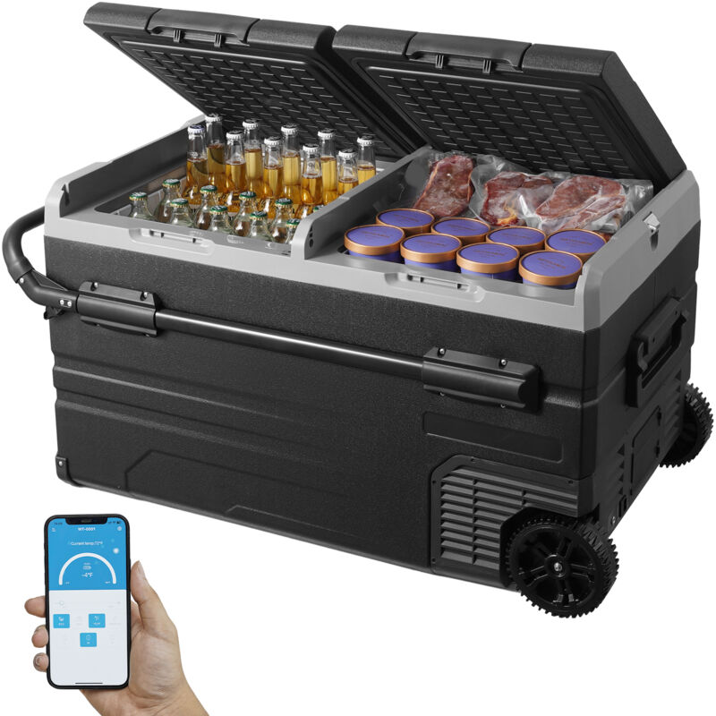 foto del prodotto vevor frigo per auto 12v congelatore portatile 2 zone 115 litri ca. ruote maniglia, 20 c a 20 c, dispositivo di raffreddamento a compressore 12 24v