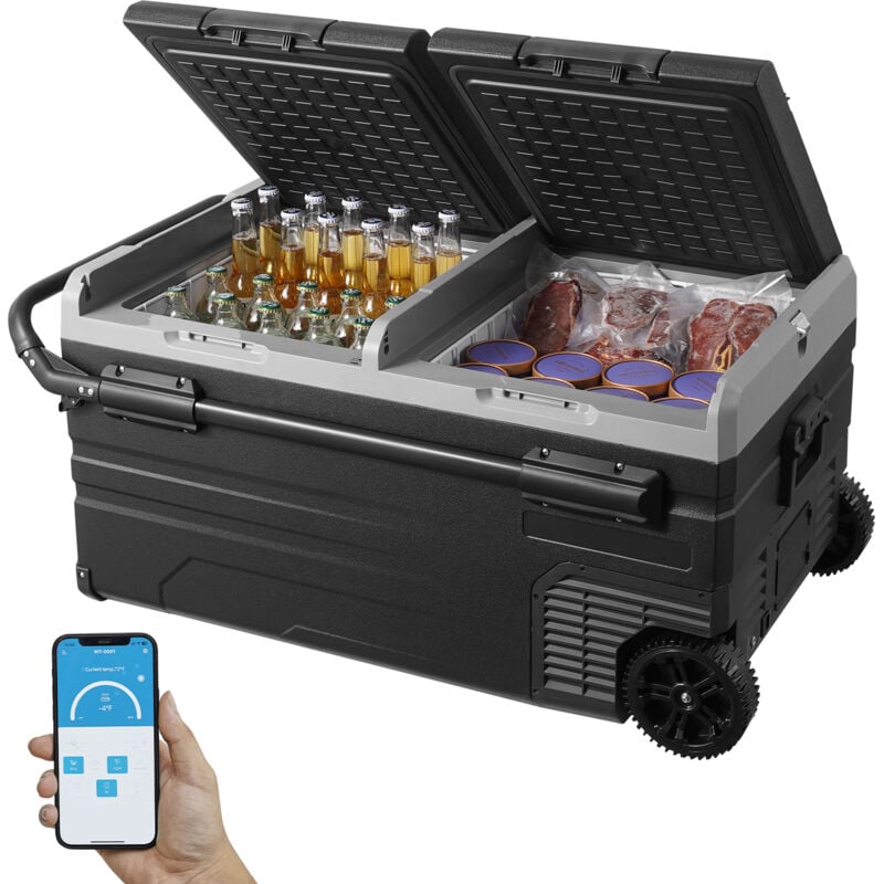 foto del prodotto vevor frigorifero per auto, congelatore portatile doppia zona 95 l, 12 volt, gamma 20 20 , dispositivo raffreddamento a compressore 12 24 v cc