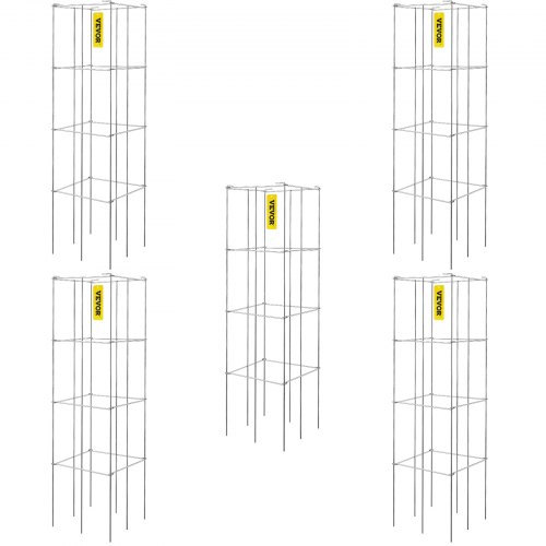 foto del prodotto vevor gabbie per pomodoro gabbia di supporto per piante confezione da 5 pezzi quadrata in acciaio 3,8ft argento per giardino