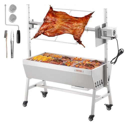 foto del prodotto vevor griglia per agnello griglia per arrosto, griglia per barbecue con ruote bloccabili carico max. 61 kg per maiale, agnello, motore elettrico 42 w, girarrosto commerciale acciaio inox
