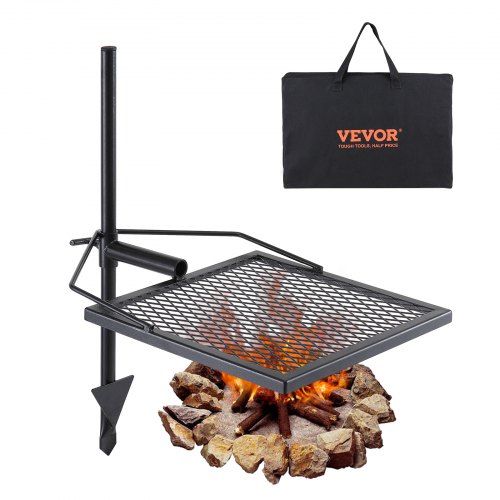 foto del prodotto vevor griglia verticale girevole per fuoco all aperto da campeggio temperatura max. 300 , griglia rettangolare 675 x 405mm per cottura su fuoco da campeggio attivit esterno girevole capienza max. 6kg