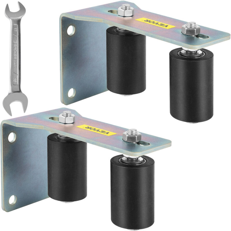 foto del prodotto vevor guida a rulli per cancelli 3 scorrevole in nylon nero verniciato in zinco con staffa a l e bulloni regolabili gruppo di supporto confezione
