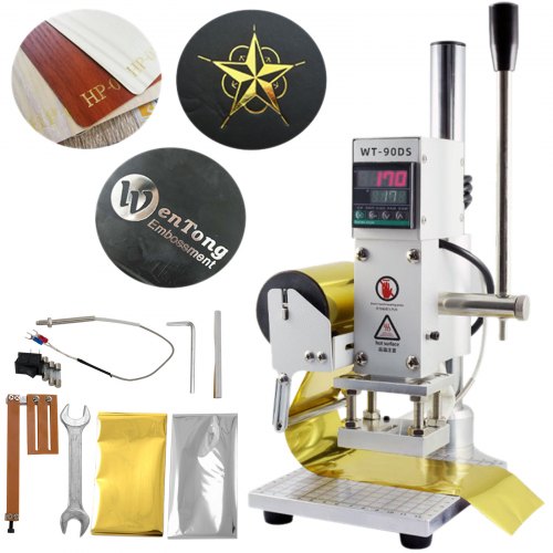 foto del prodotto vevor hot foil stamping machine, 10 x 13 cm 300 w 5,59 kg macchina abbronzante in acciaio inossidabile e lega di alluminio, cursore di posizionamento a scala intera per pelle, legno, pu, pvc, carta