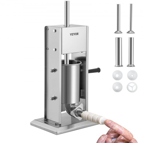 foto del prodotto vevor insaccatrice manuale verticale per salsiccia in acciaio inossidabile 3litri, macchina per insaccare salsicce in modo manuale capienza da 3l in acciaio inossidabile 4 tubi di riempimento inclusi