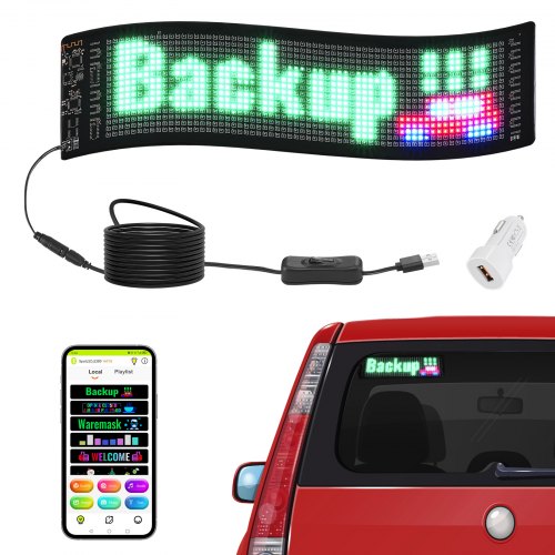 foto del prodotto vevor insegna luminosa a led programmabile flessibile, cartellone scorrevole a colori p5, pannello pubblicitario, controllo app bluetooth, per negozio, bar, pubblicit , 38x10 cm