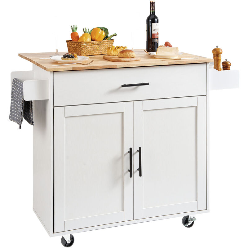 foto del prodotto vevor isola per cucina mobile con ruote tavolo 900 x 390 x 15mm cassetti portaoggetti rastrelliera capacita carico totale 90,7 kg, carrello isola da