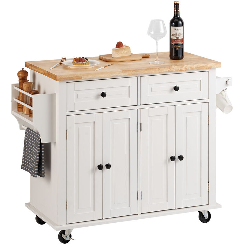 foto del prodotto vevor isola per cucina mobile con ruote tavolo 900 x 450 x 27 mm cassetti portaoggetti rastrelliera capacita carico totale 136kg, carrello isola da